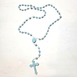 Pale Blue Plastic Beads Rosary -Our Lady of Lourdes 17 " Long total length. New.